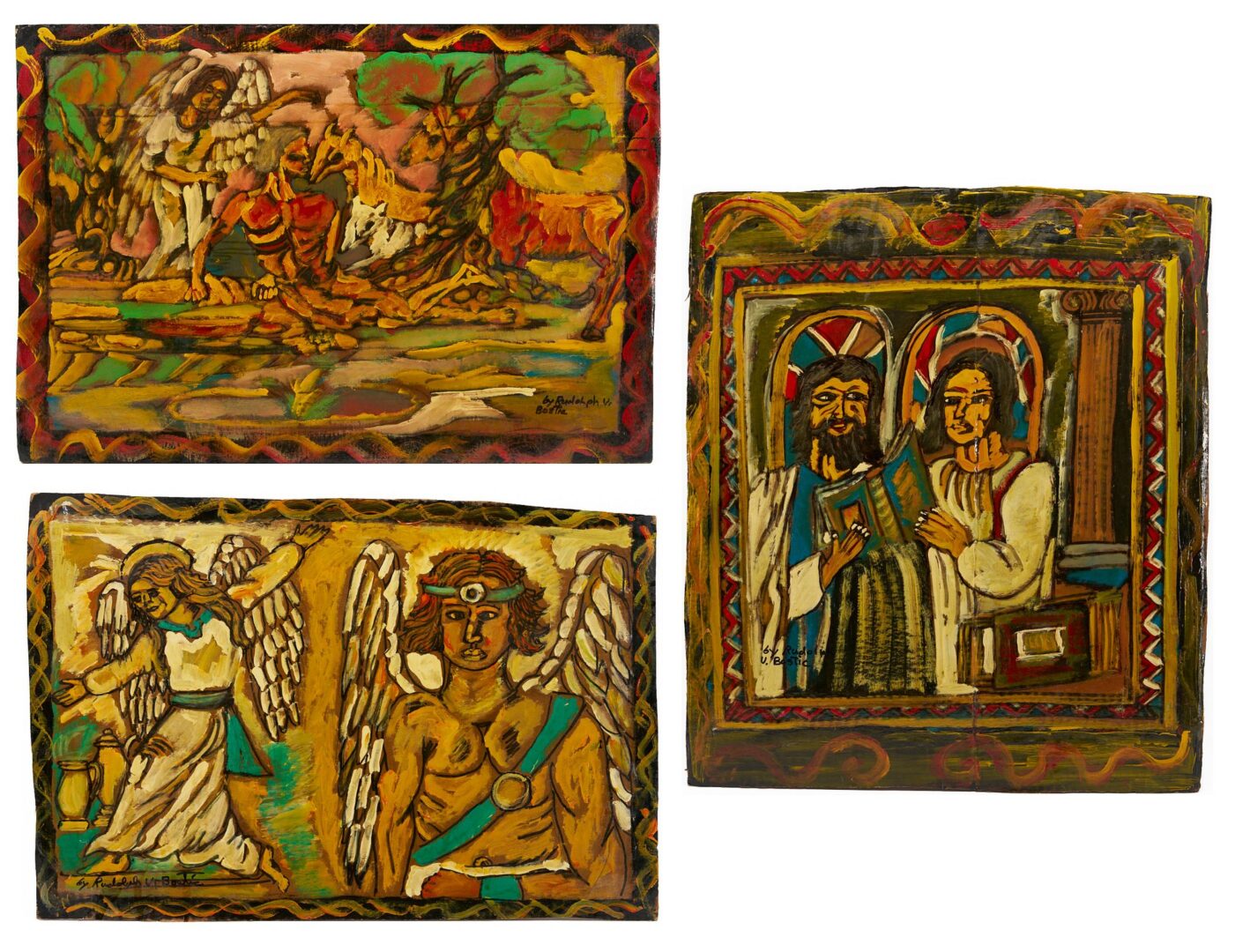 Lot 753: 3 Rudolph Bostic Paintings, Religious Scenes