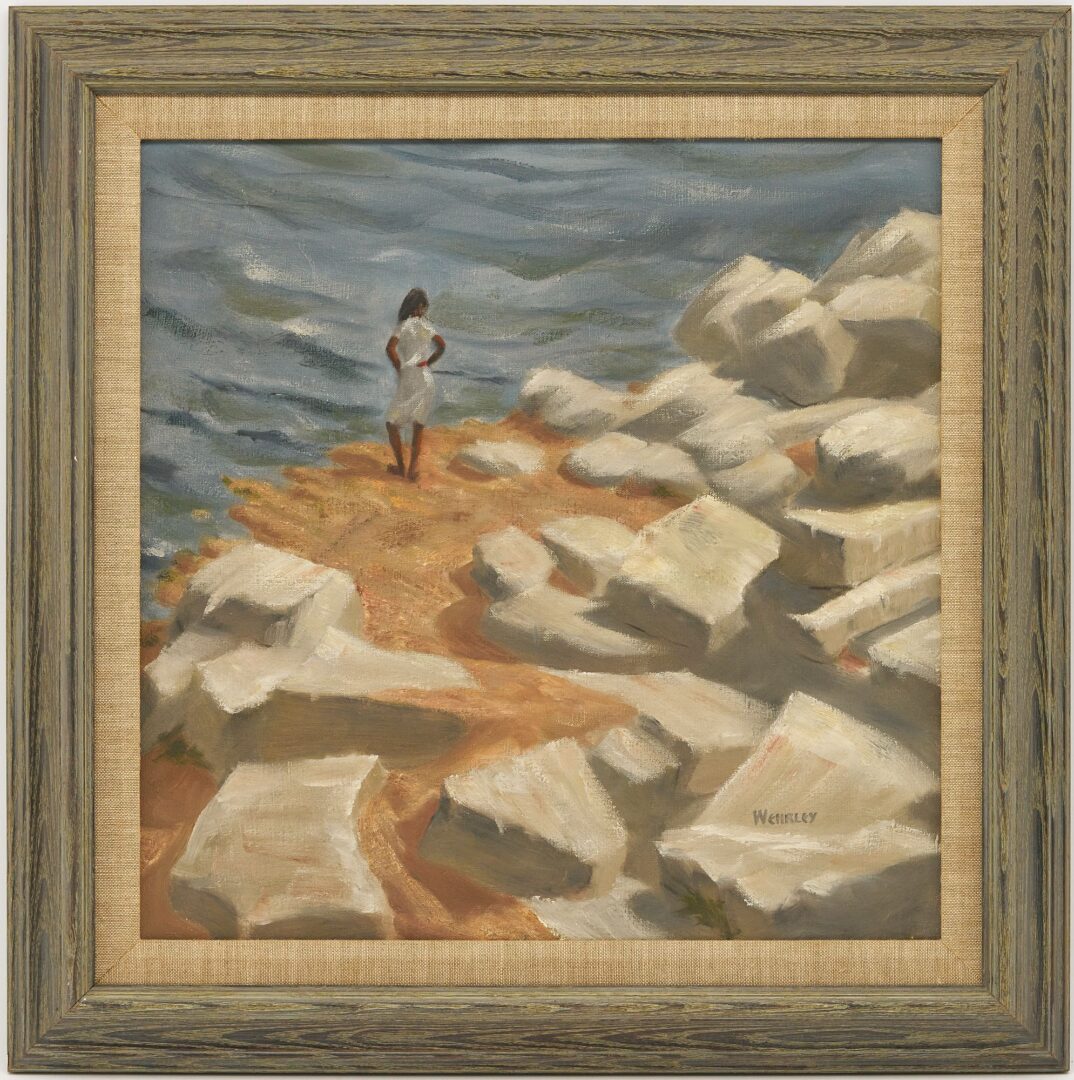 Lot 758: Margaret Wehrley O/C Girl Standing on Rocky Shore