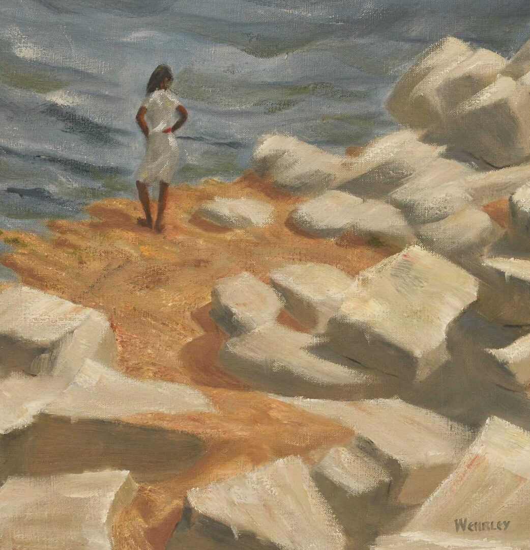 Lot 758: Margaret Wehrley O/C Girl Standing on Rocky Shore