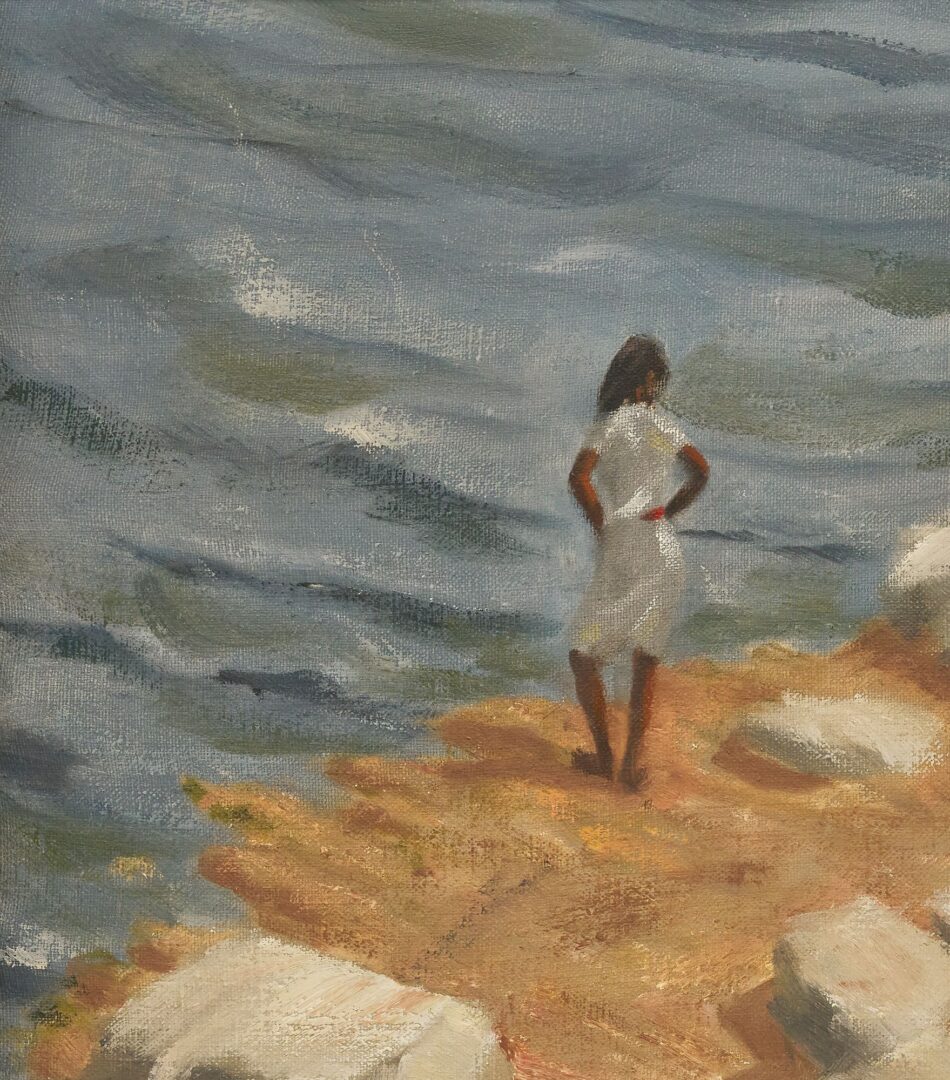 Lot 758: Margaret Wehrley O/C Girl Standing on Rocky Shore