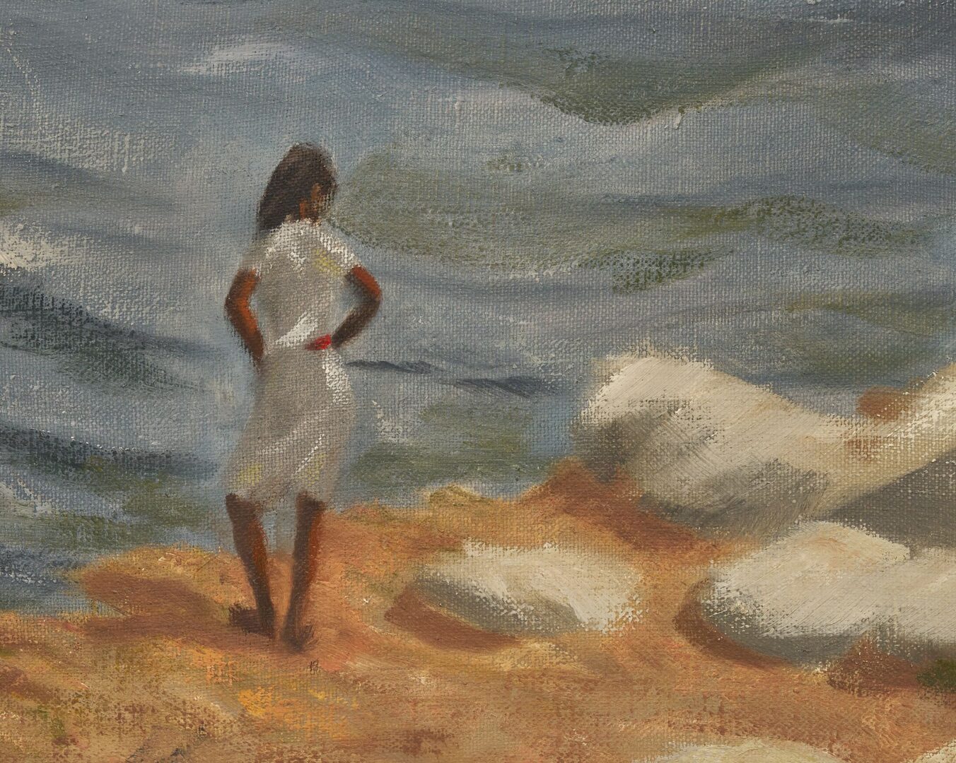 Lot 758: Margaret Wehrley O/C Girl Standing on Rocky Shore