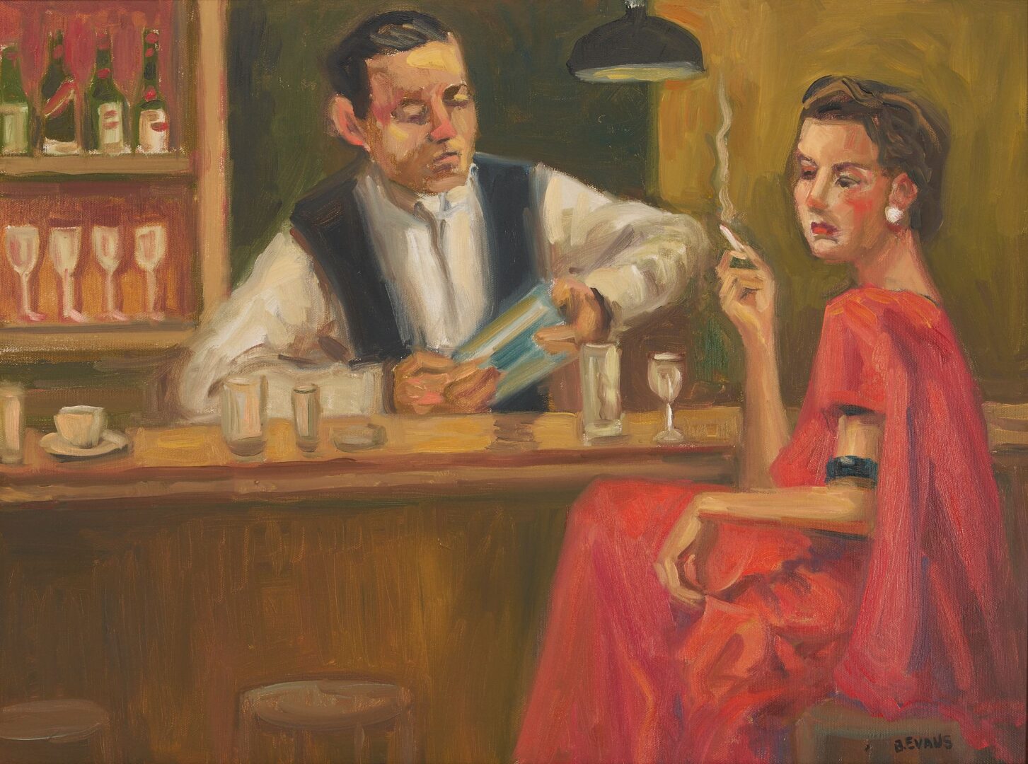 Lot 762: Pr. B. Evans O/C Paintings, Bar Scene & Dancing Couple