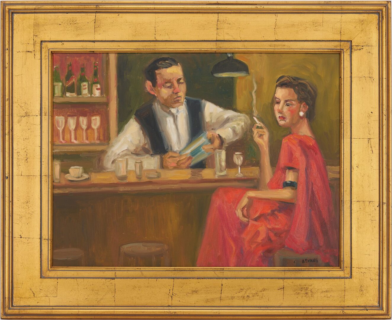 Lot 762: Pr. B. Evans O/C Paintings, Bar Scene & Dancing Couple