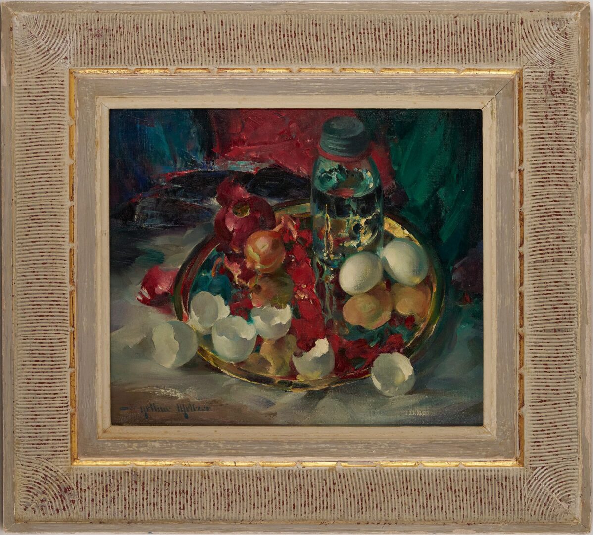 Lot 767: Arthur Meltzer O/C Still Life, Eggs & Onion Reflections