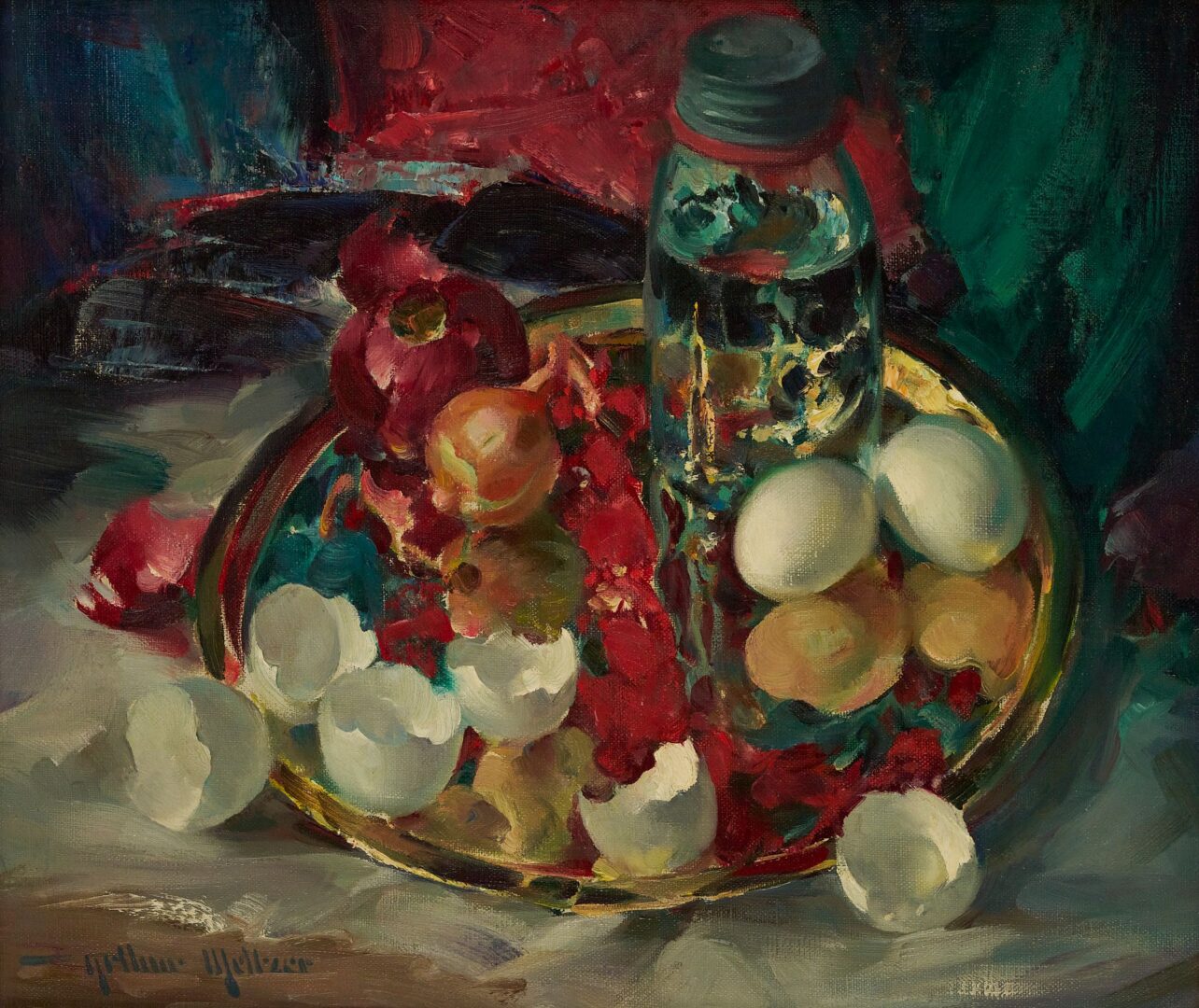 Lot 767: Arthur Meltzer O/C Still Life, Eggs & Onion Reflections