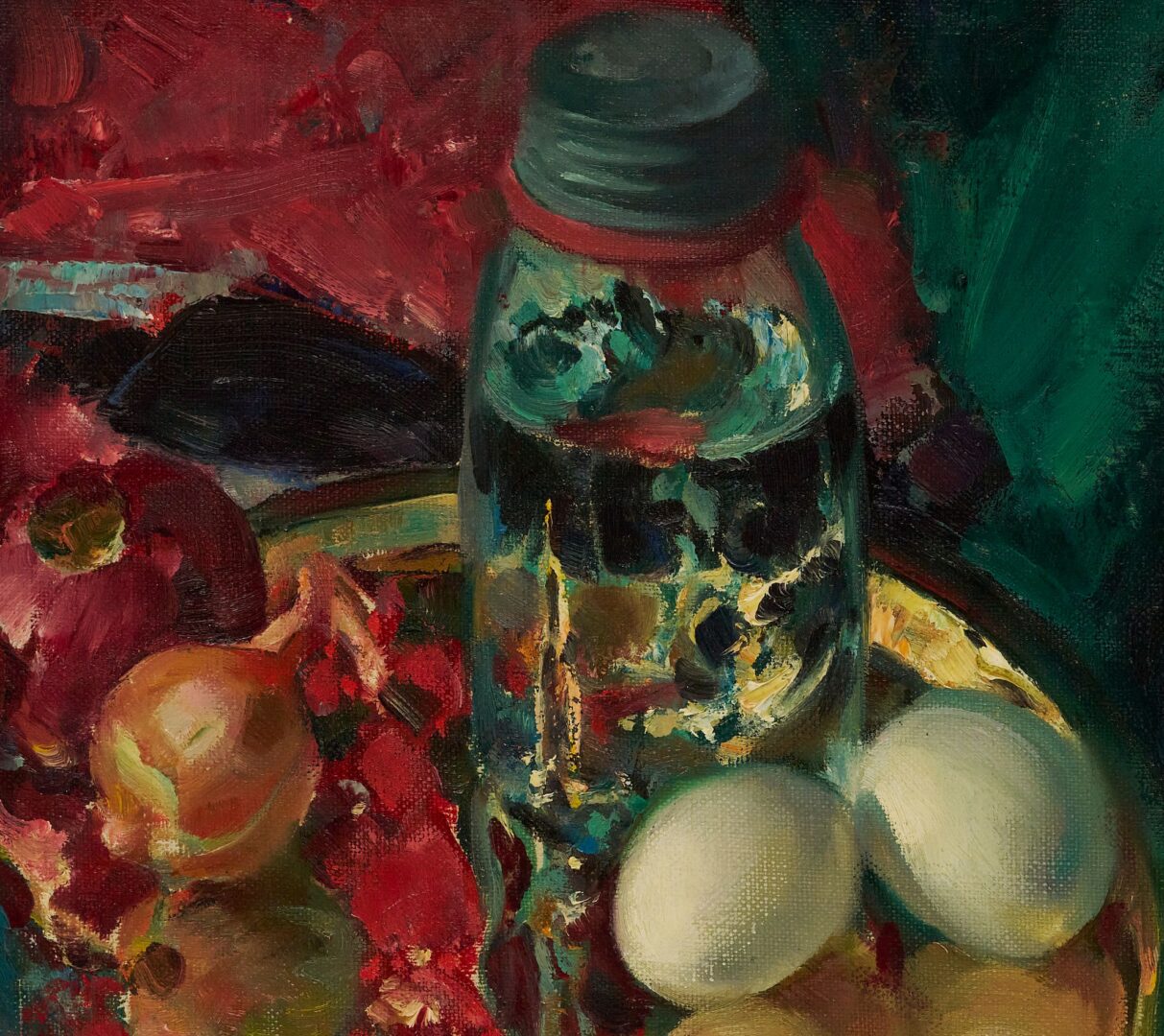 Lot 767: Arthur Meltzer O/C Still Life, Eggs & Onion Reflections