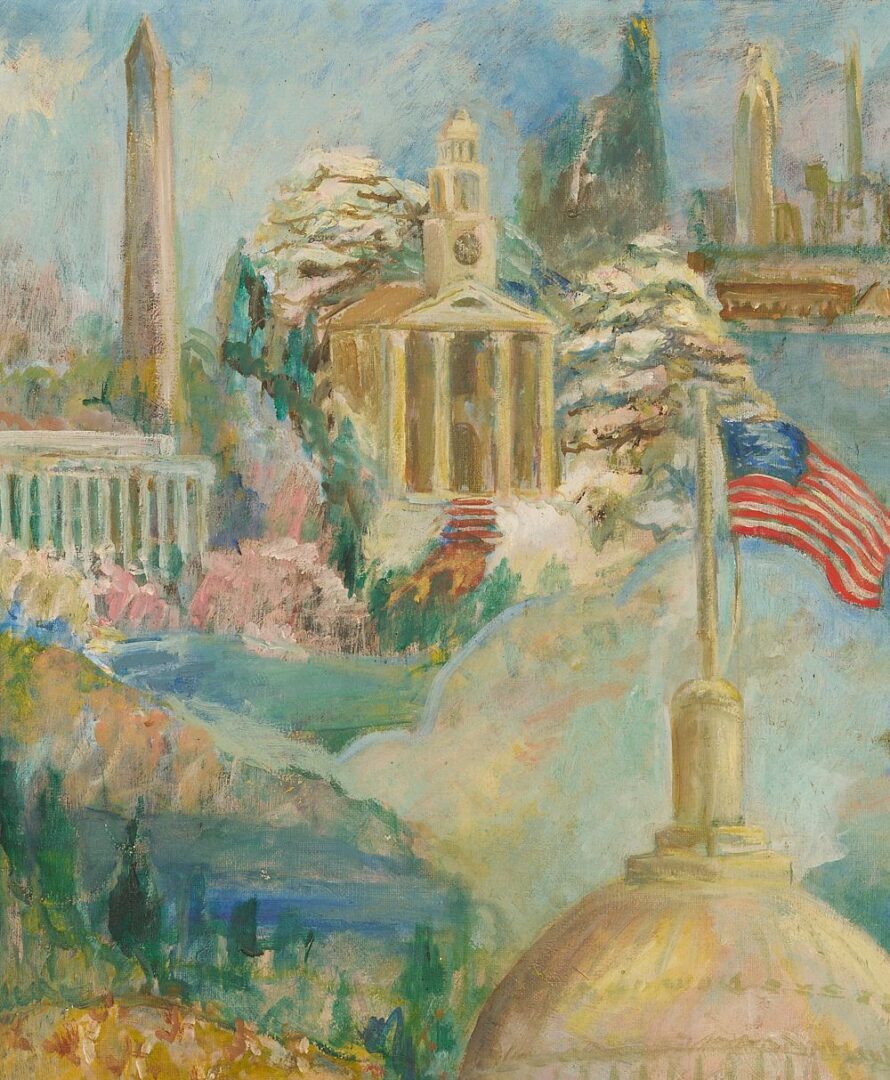 Lot 770: Ashton Wilson O/C Illustration Painting, American Landmarks, 1944