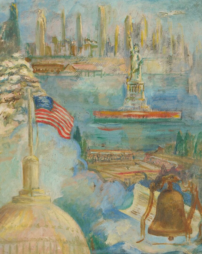 Lot 770: Ashton Wilson O/C Illustration Painting, American Landmarks, 1944