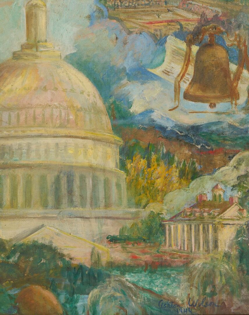 Lot 770: Ashton Wilson O/C Illustration Painting, American Landmarks, 1944