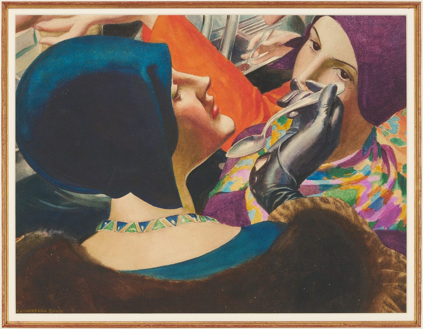 Lot 773: Rutherford Boyd Watercolor, Art Deco Ladies