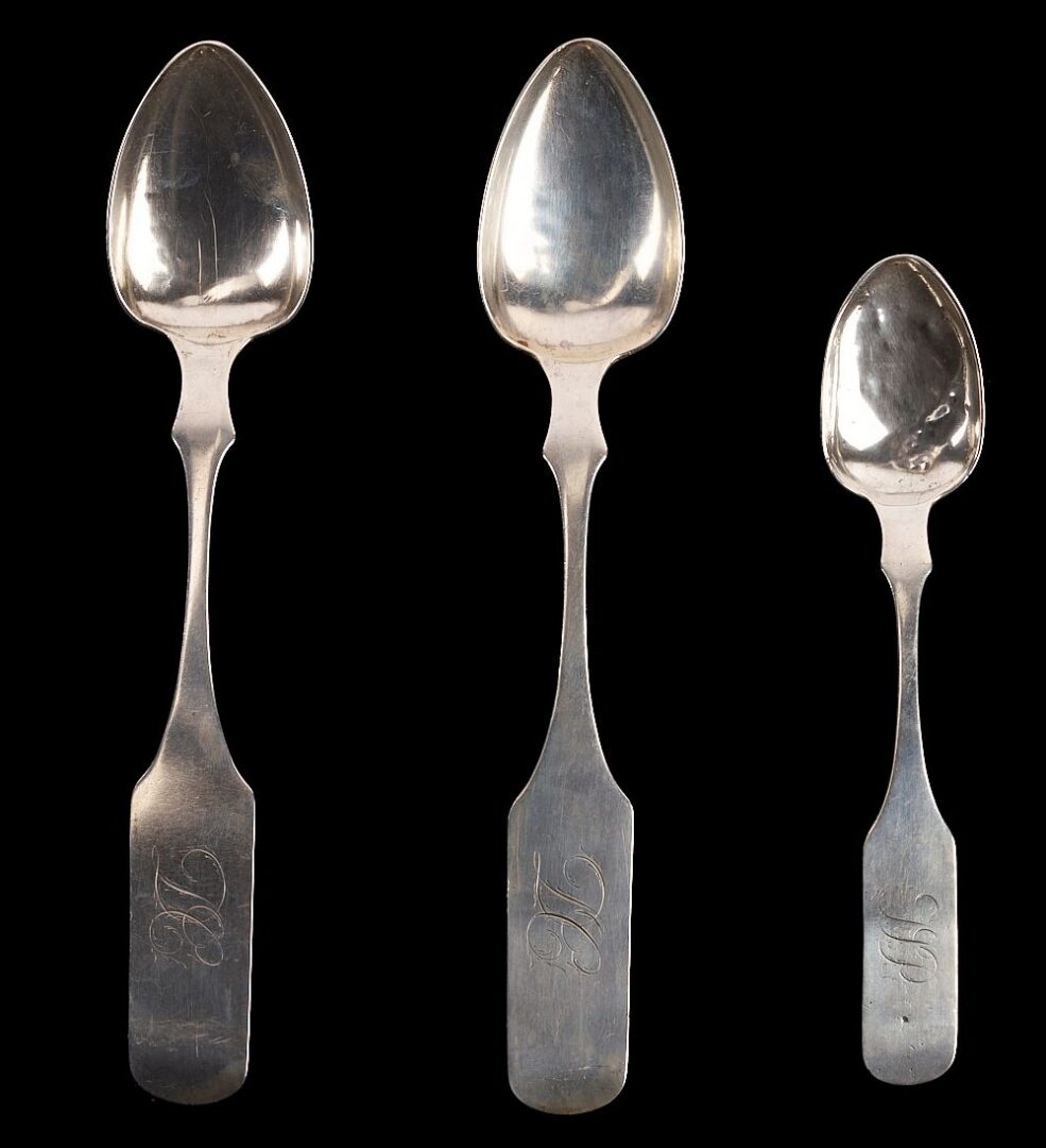 Lot 77: 8 East TN Coin Silver or Sterling Spoons, incl. Bell