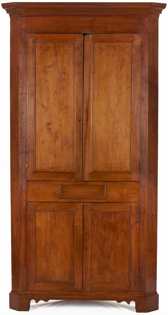 Lot 781: Southern Walnut Inlaid Corner Cupboard