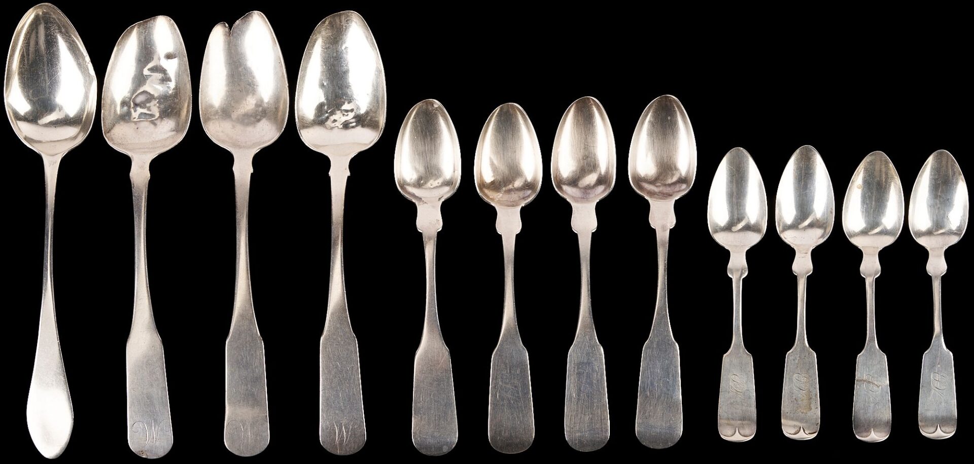 Lot 78: 12 Coin Silver spoons, incl. Samuel Bell of TN