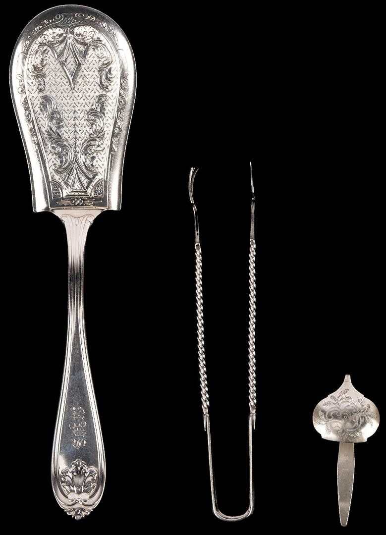 Lot 80: E. TN Hope Coin Silver Chatelaine, Pastry Server & Pickle Tongs
