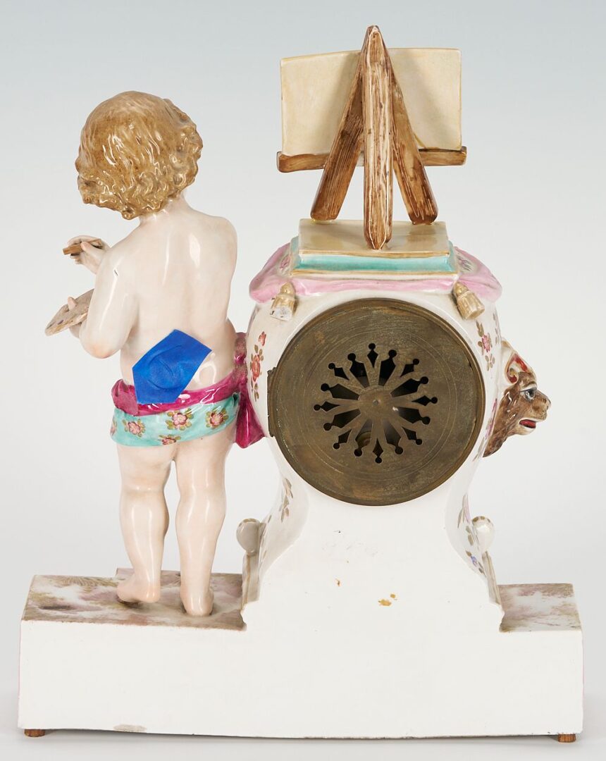 Lot 825: Porcelain Cherub Figural Clock & Pair Meissen Shell Dishes