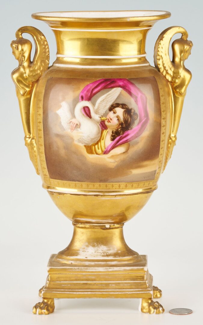 Lot 827: Continental Porcelain vase, Leda and the Swan