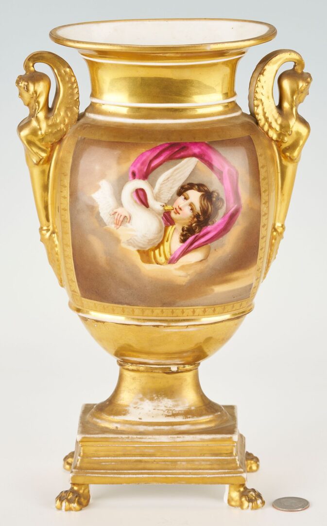 Lot 827: Continental Porcelain vase, Leda and the Swan