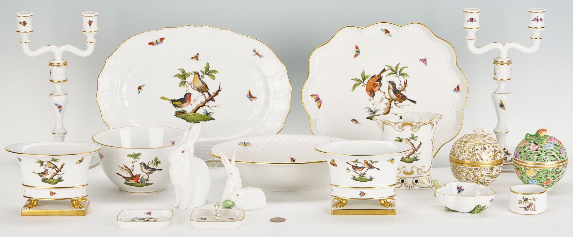 Lot 828: 17 pcs. Assorted Herend Porcelain incl. Rothschild Bird