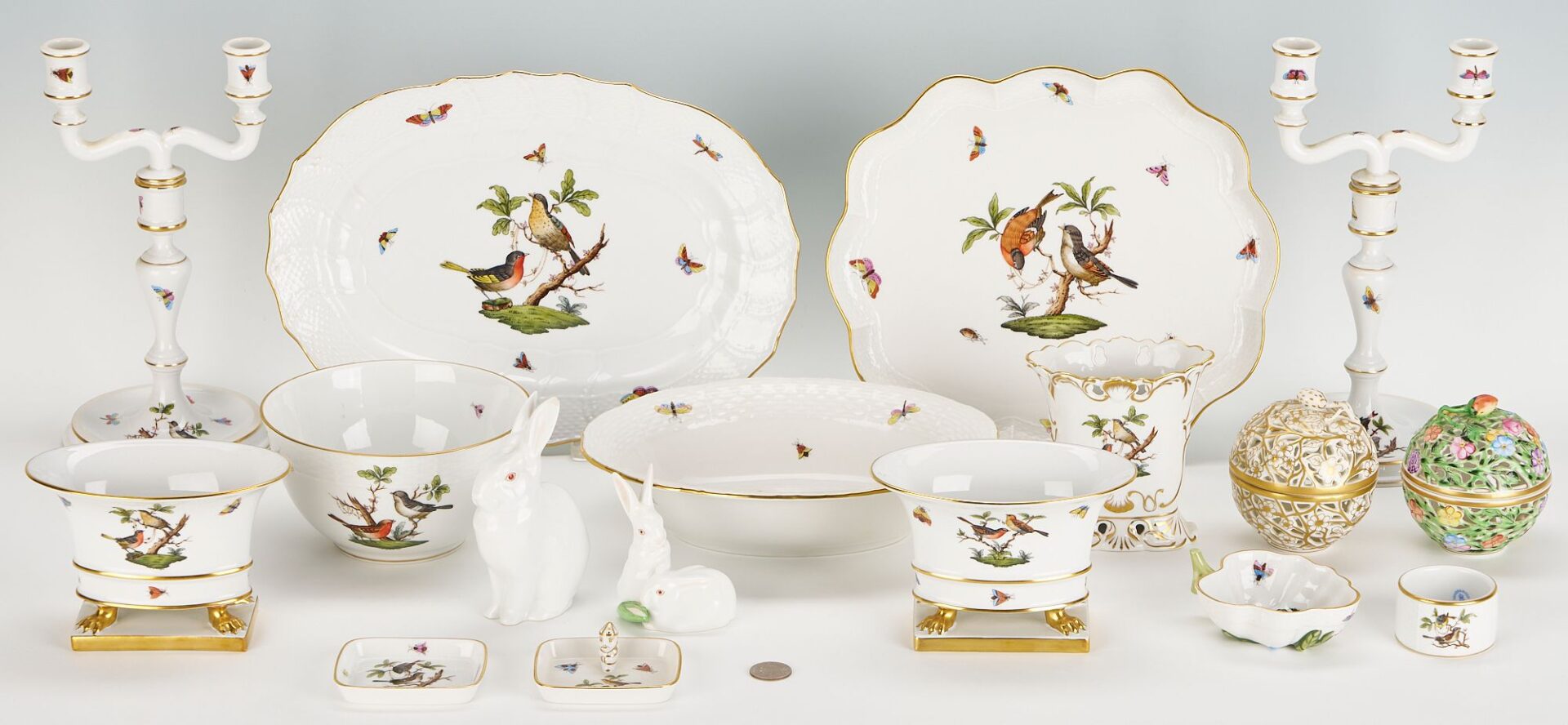 Lot 828: 17 pcs. Assorted Herend Porcelain incl. Rothschild Bird