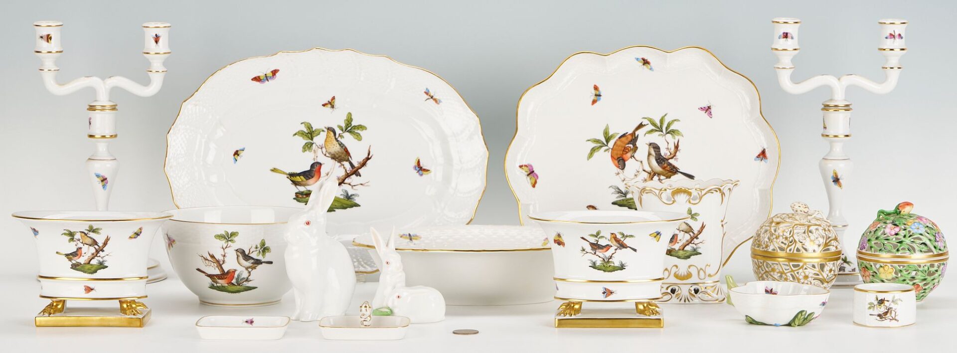 Lot 828: 17 pcs. Assorted Herend Porcelain incl. Rothschild Bird