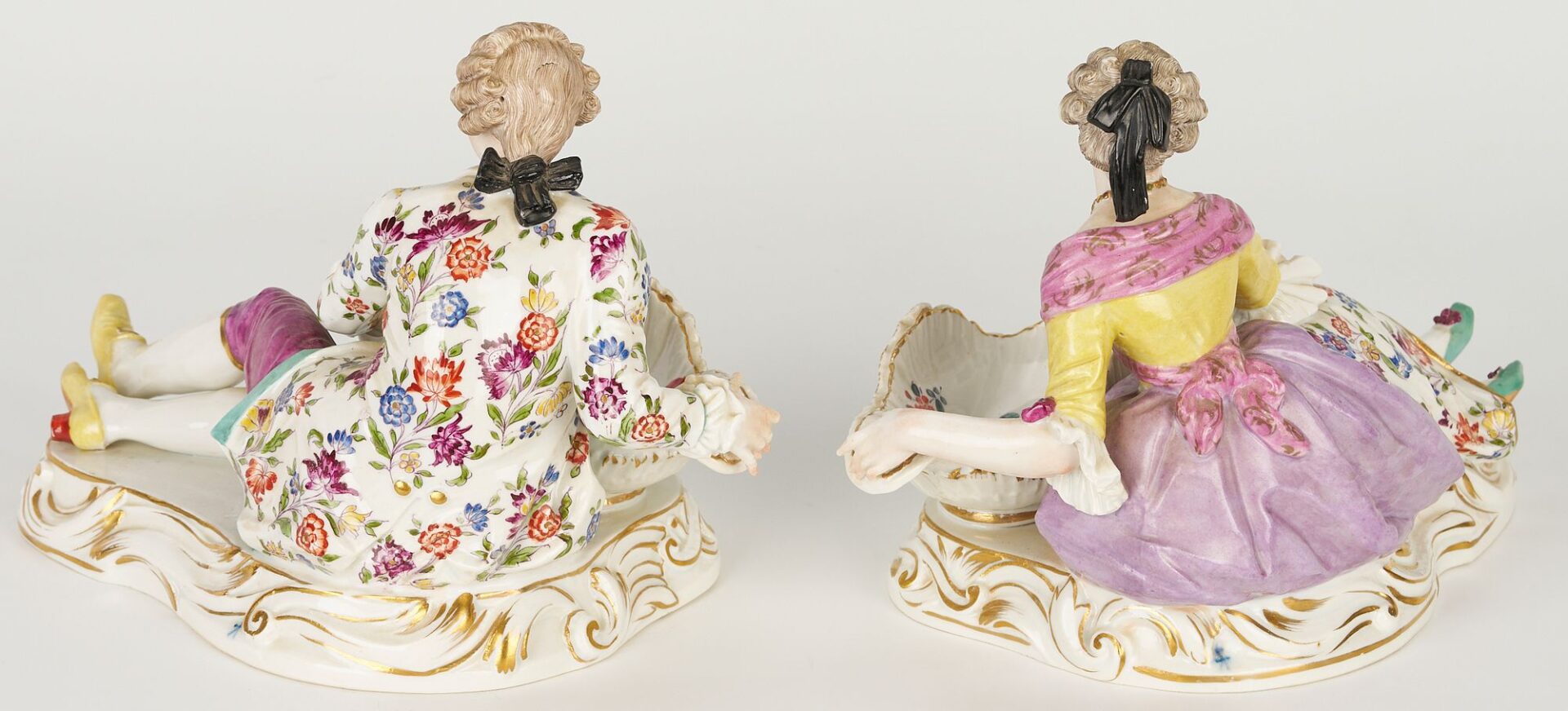 Lot 831: 3 pcs. Continental Porcelain: Sweetmeat Dishes and Figure with Harp