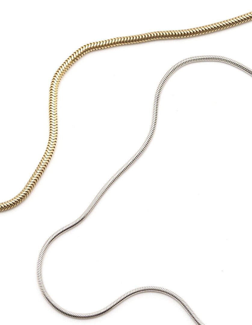 Lot 841: Two (2) 14K Gold Snake Chain Necklaces