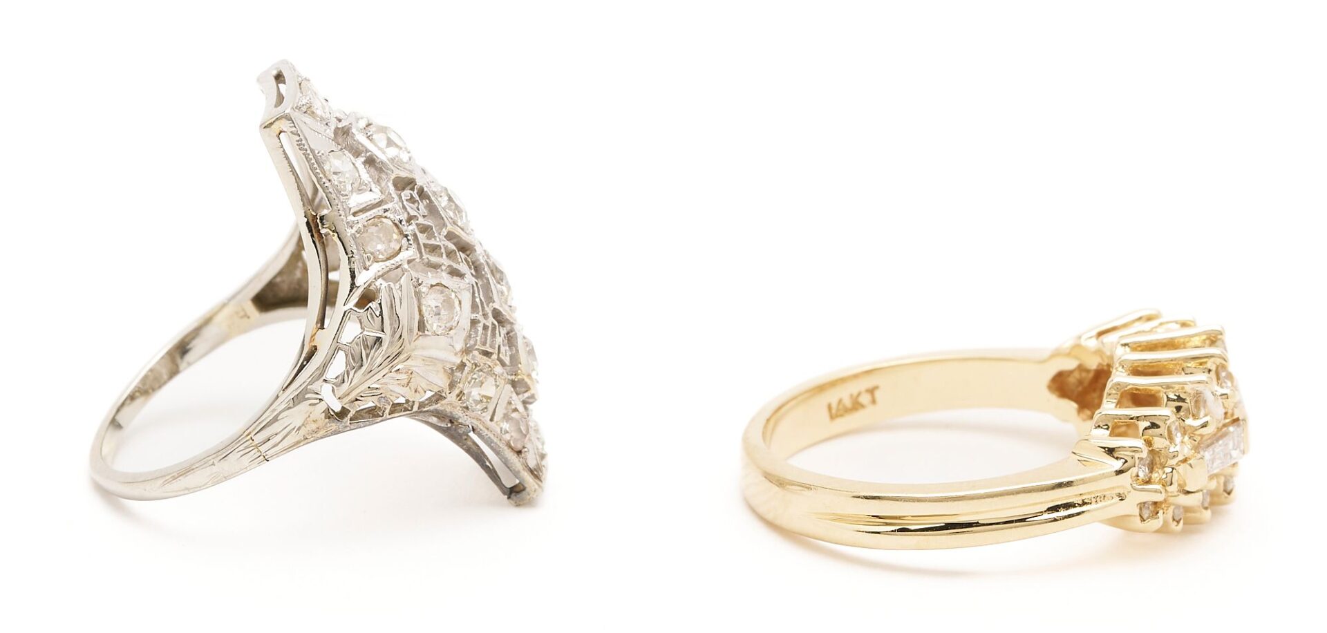 Lot 852: 2 Ladies Diamond & Gold Rings: Art Deco & Diamond Cluster