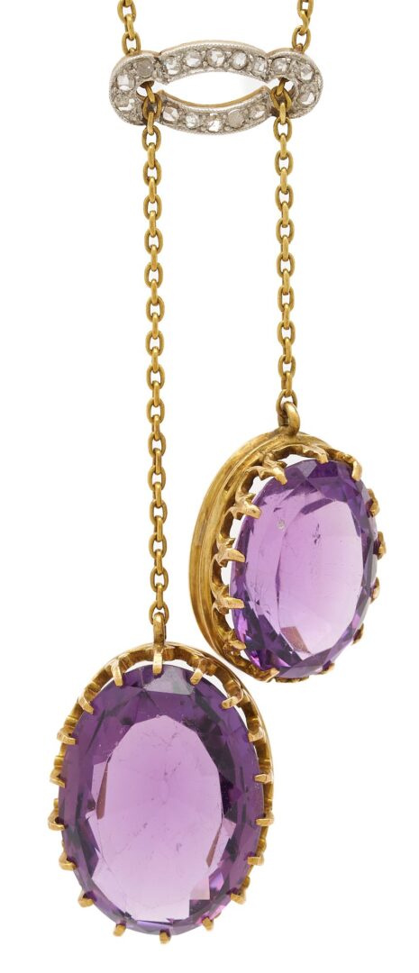 Lot 853: Victorian 18K Amethyst & Diamond Drop Necklace