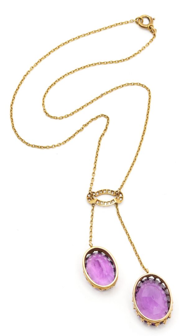 Lot 853: Victorian 18K Amethyst & Diamond Drop Necklace