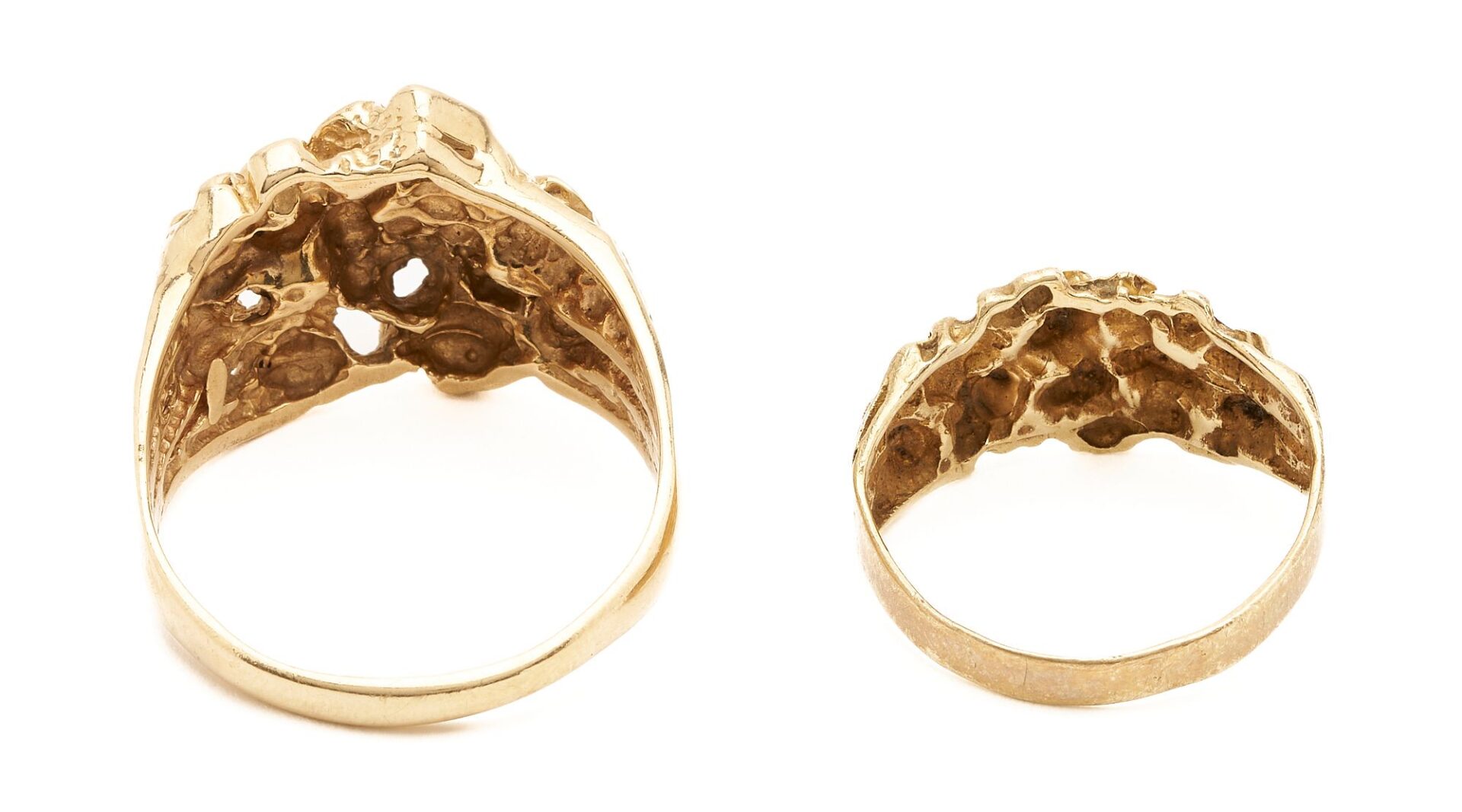 Lot 855: Two (2) Gold Nugget Rings – One 14K Gold & One 10K Gold