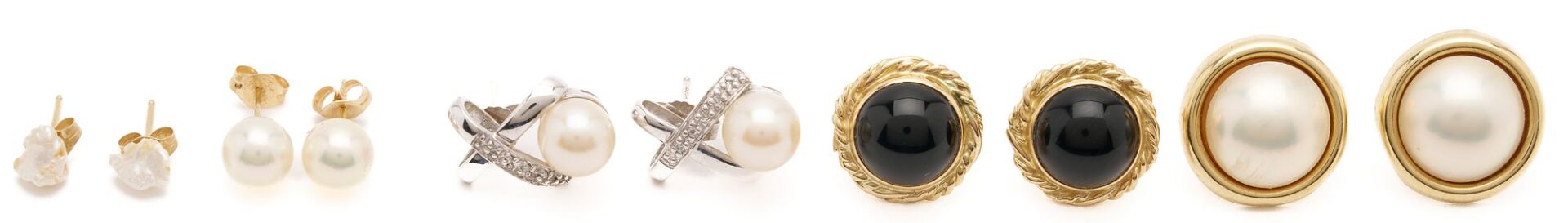 Lot 862: Five (5) Pairs of Gold, Pearl, & Onyx Earrings