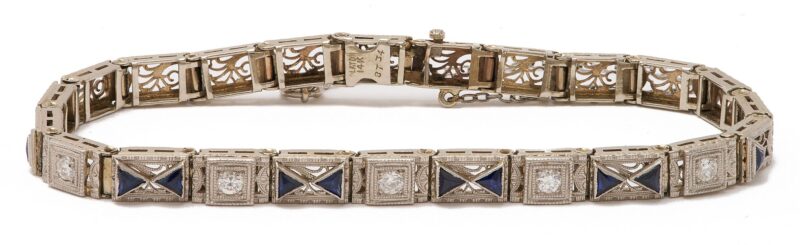Lot 866: Platinum & 14K Gold, Diamond & Sapphire Bracelet