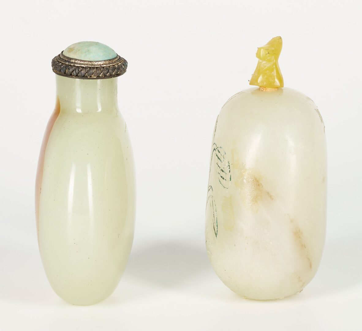 Lot 875: 2 Chinese Pale Celadon Jade Snuff Bottles