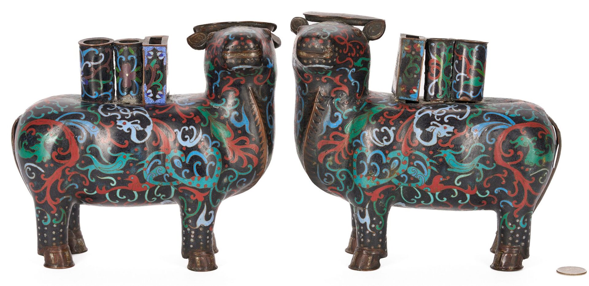 Lot 876: Pair of Cloisonne Water Buffalos plus Vase