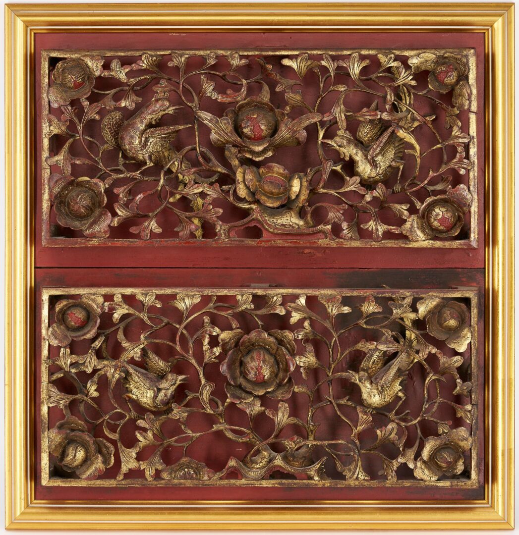 Lot 879: Pair of Chinese Carved Pierced Wood Panels in Frame