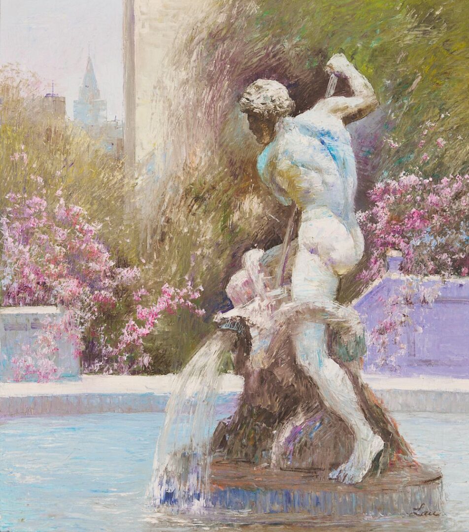 Lot 896: Oil on Canvas Impressionist Fountain Scene