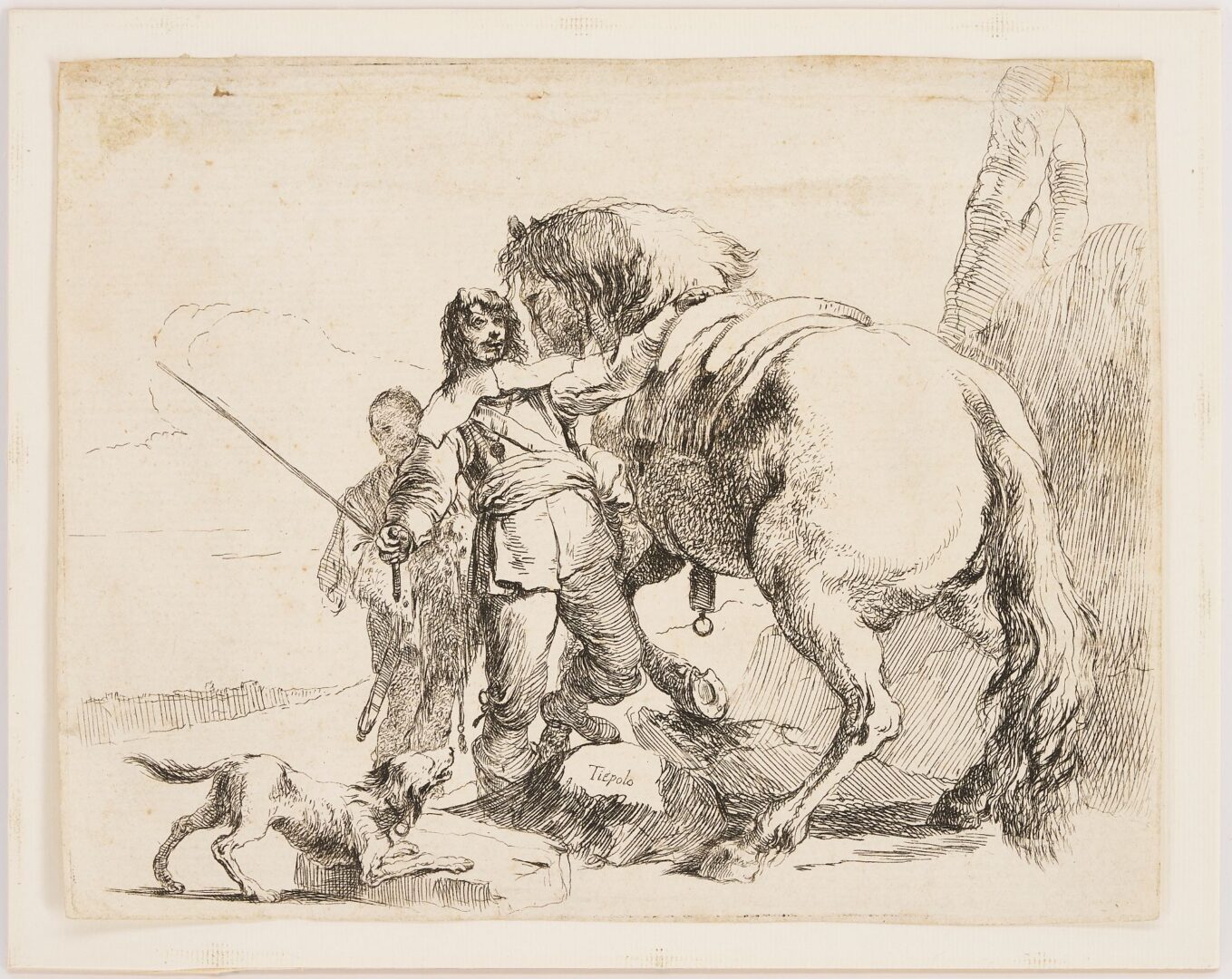 Lot 900: Giovanni Battista Tiepolo Etching, Cavalier with His Horse