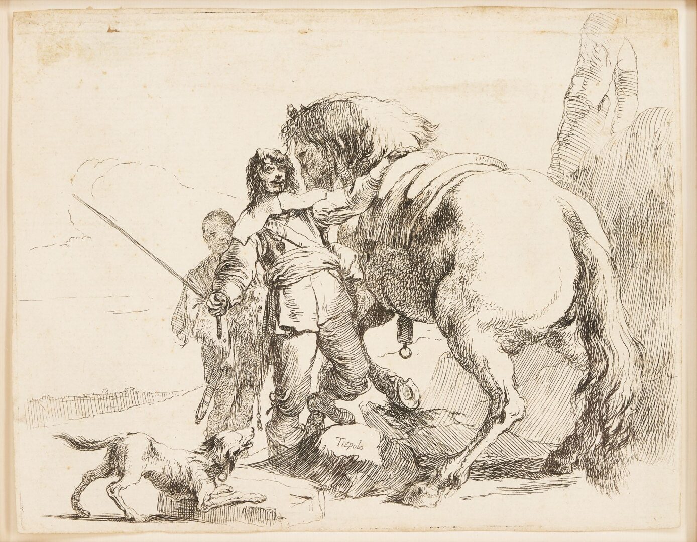 Lot 900: Giovanni Battista Tiepolo Etching, Cavalier with His Horse