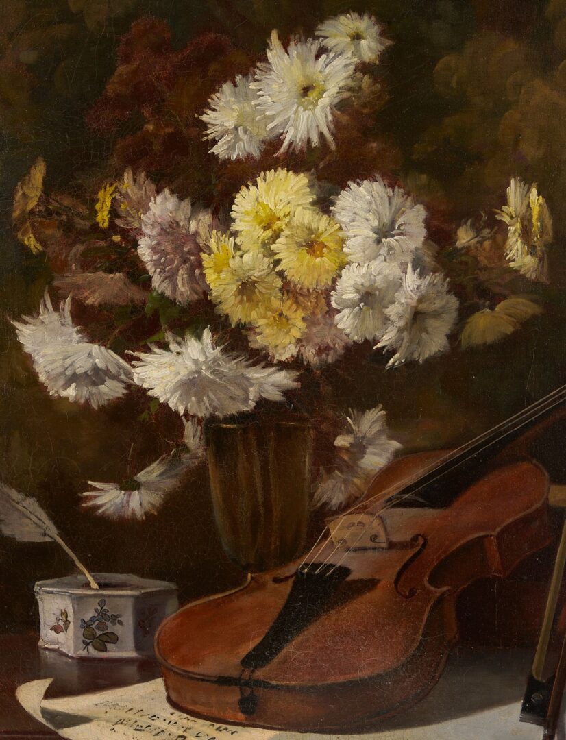 Lot 907: Albert Sandier O/C, Still Life wih Violin & Flowers