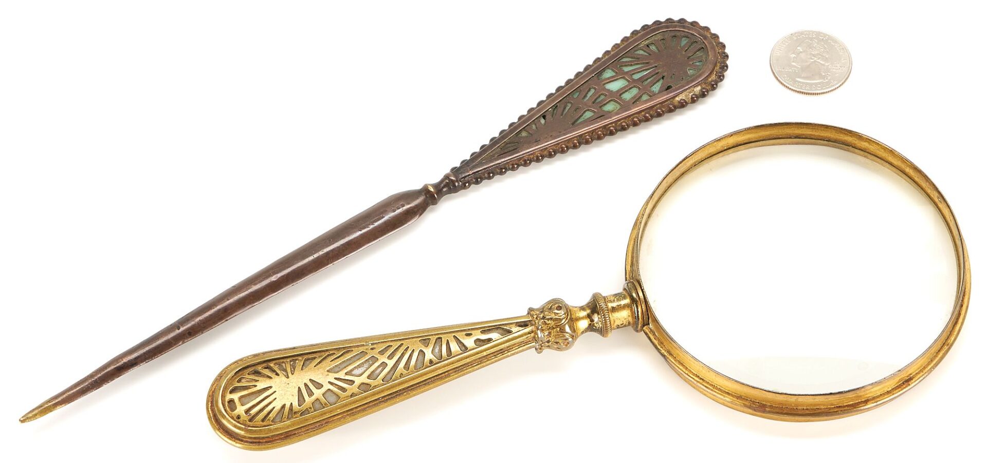 Lot 90: 2 Tiffany & Co. Pine Needle Magnifying Glass & Letter Opener