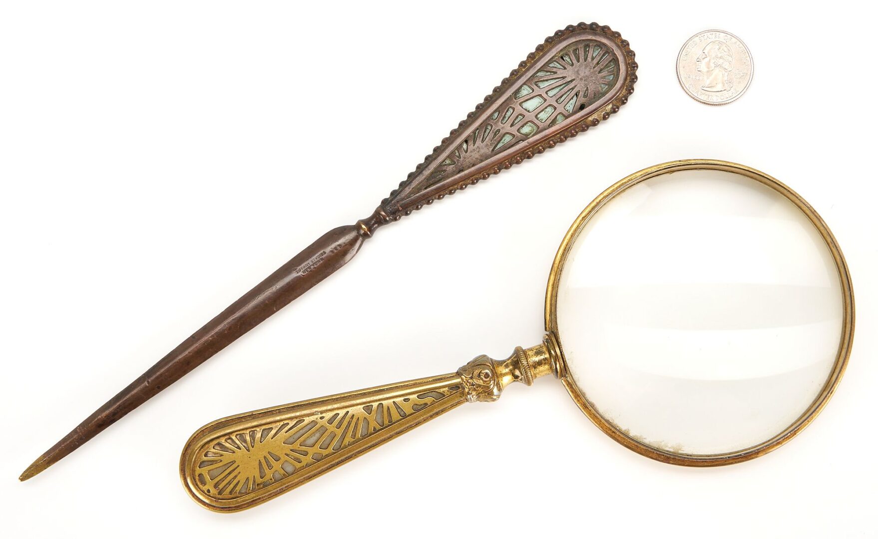 Lot 90: 2 Tiffany & Co. Pine Needle Magnifying Glass & Letter Opener