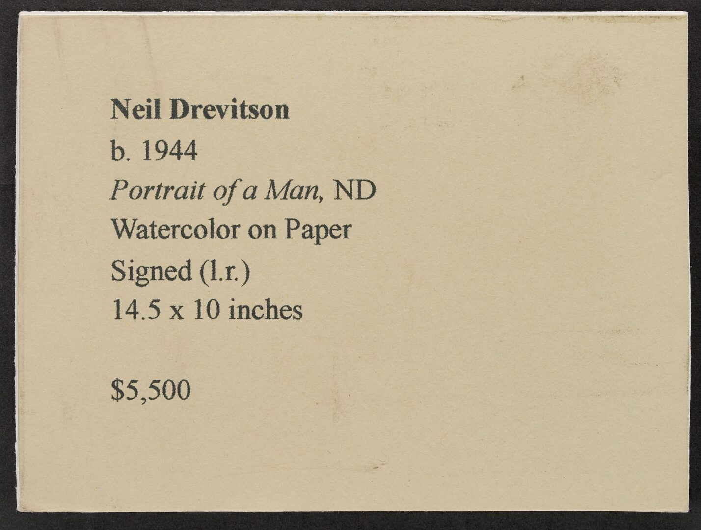 Lot 914: Neil Drevitson Watercolor Portrait of a Man