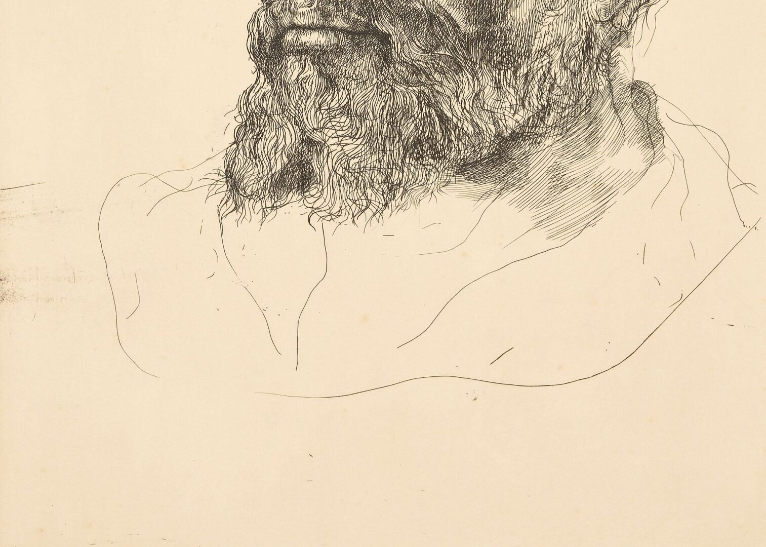 Lot 915: 2 Drawings: Raphael Soyer Nude, Circus, Plus 1 Portrait Etching of Michelangelo