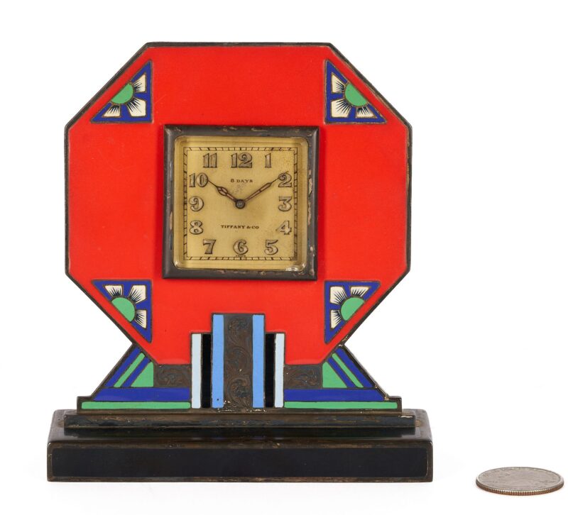 Lot 91: Tiffany Art Deco Enamel Travel Clock