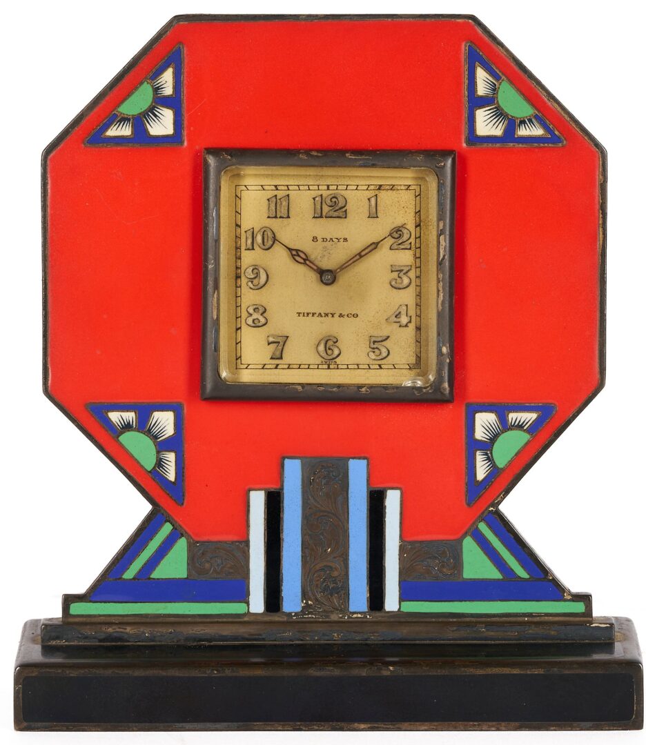 Lot 91: Tiffany Art Deco Enamel Travel Clock