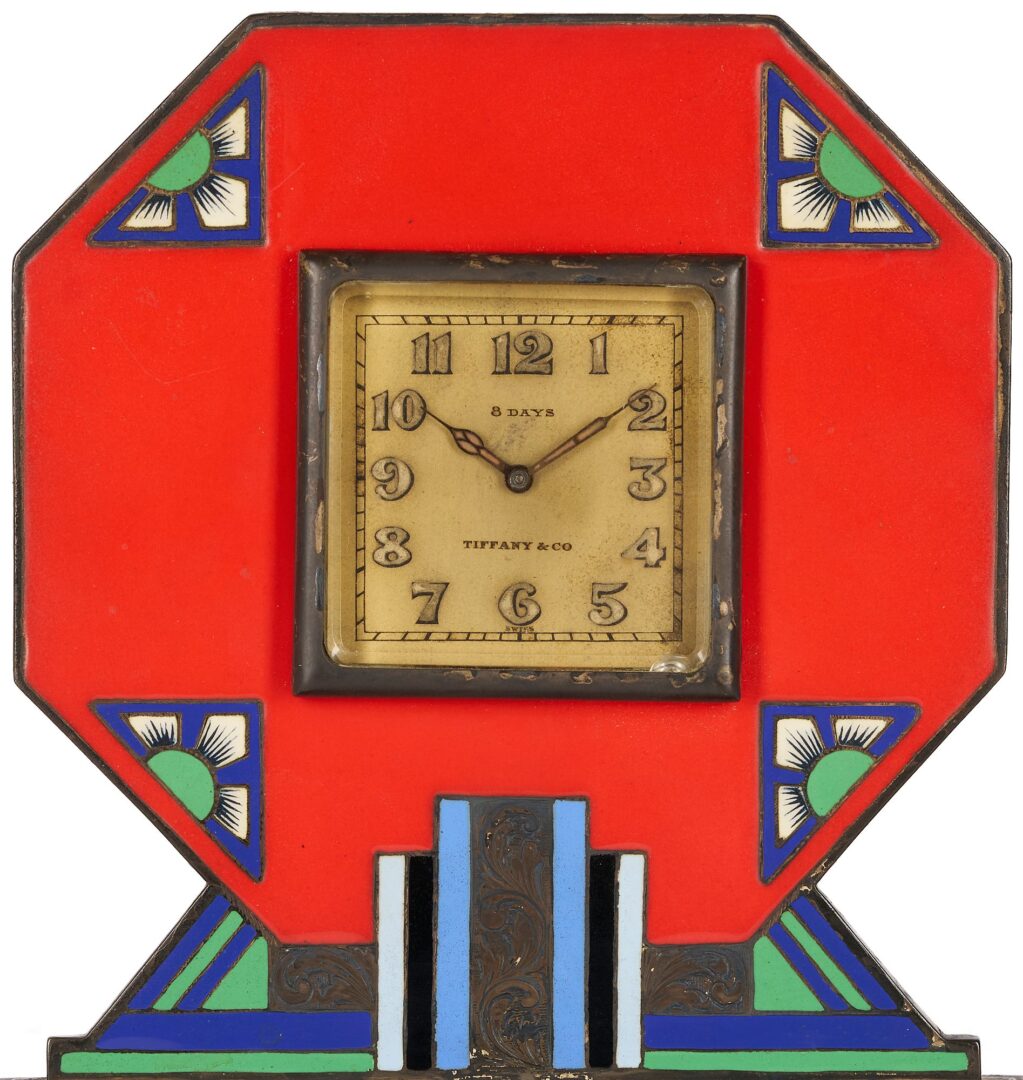 Lot 91: Tiffany Art Deco Enamel Travel Clock