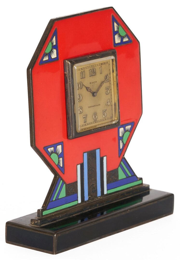 Lot 91: Tiffany Art Deco Enamel Travel Clock