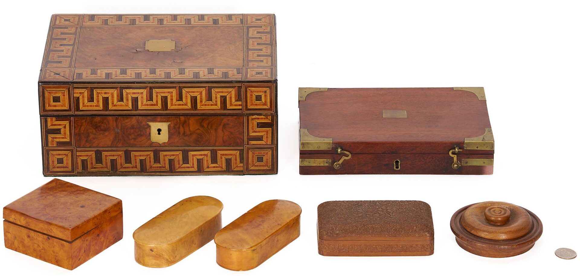 Lot 92: 7 Wooden Boxes, incl. Inlaid & Figured