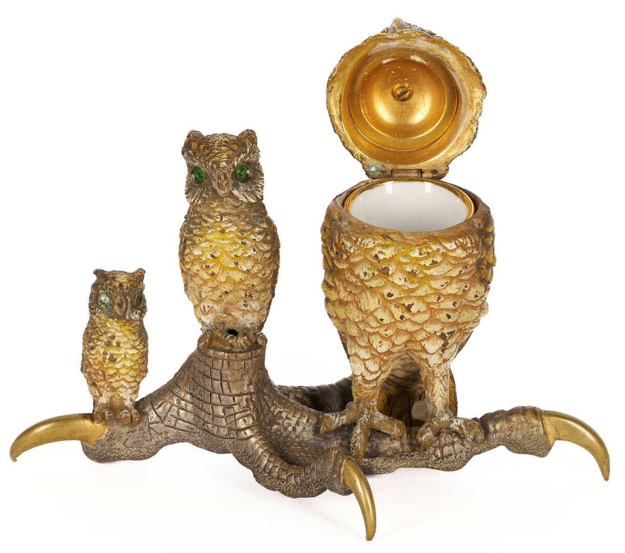 Lot 93: European Bronze Figural Owl Inkwell