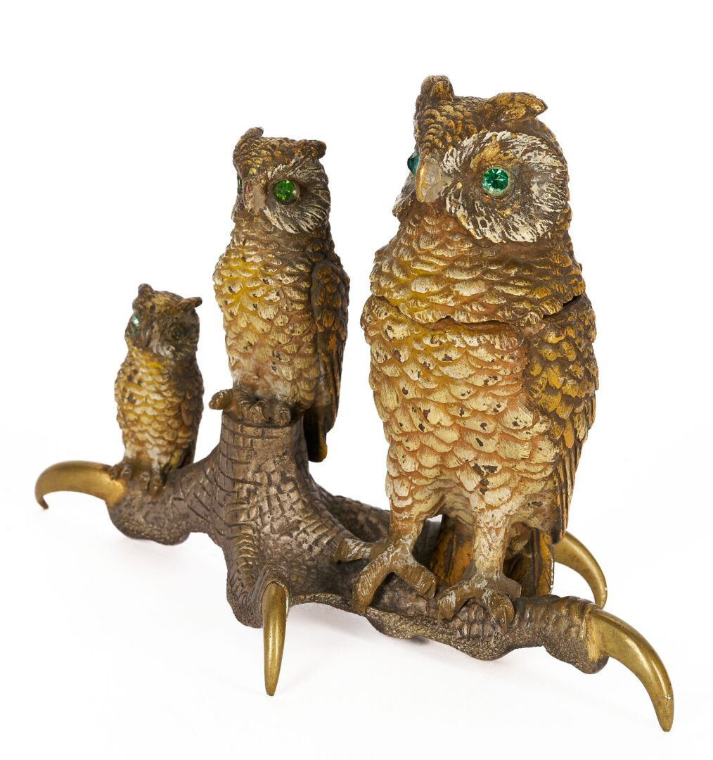 Lot 93: European Bronze Figural Owl Inkwell